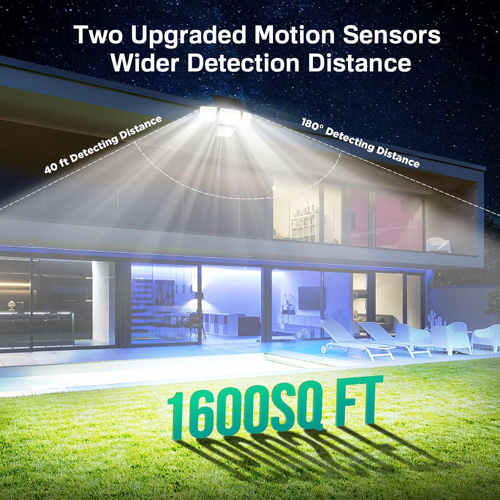 Solar Outdoor Lights - 3000LM 188 LED Motion Sensor Outdoor Lights, 4 Heads Security Light,IP65 Waterproof, Easy