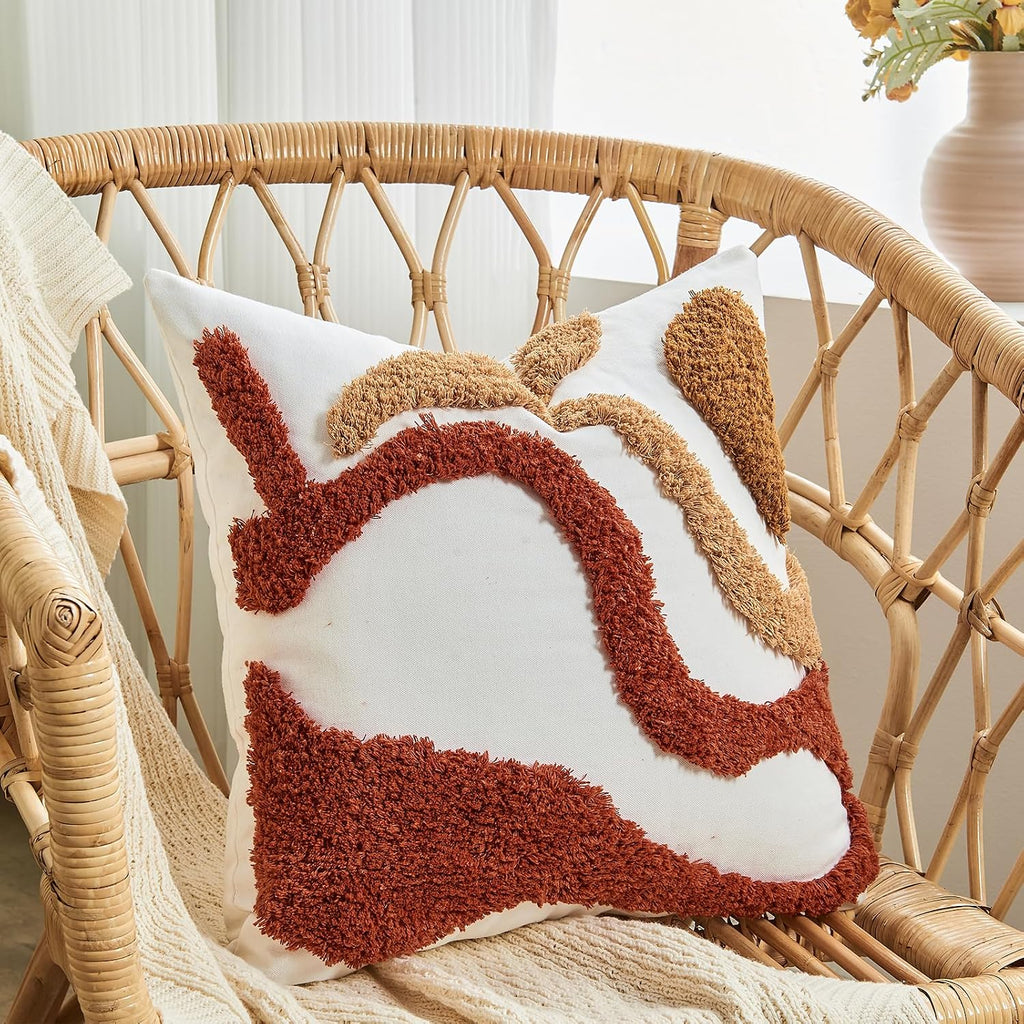 18x18 Pillow Covers-Throw Pillow Covers Boho Couch Pillows Embroidered Decorative Accent Pillows Mid Century Textured