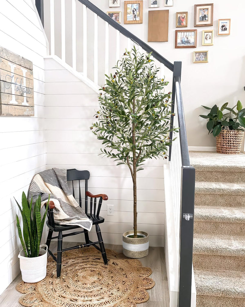 6FT Artificial Olive Tree Indoor Tall Faux with Planter&Basket