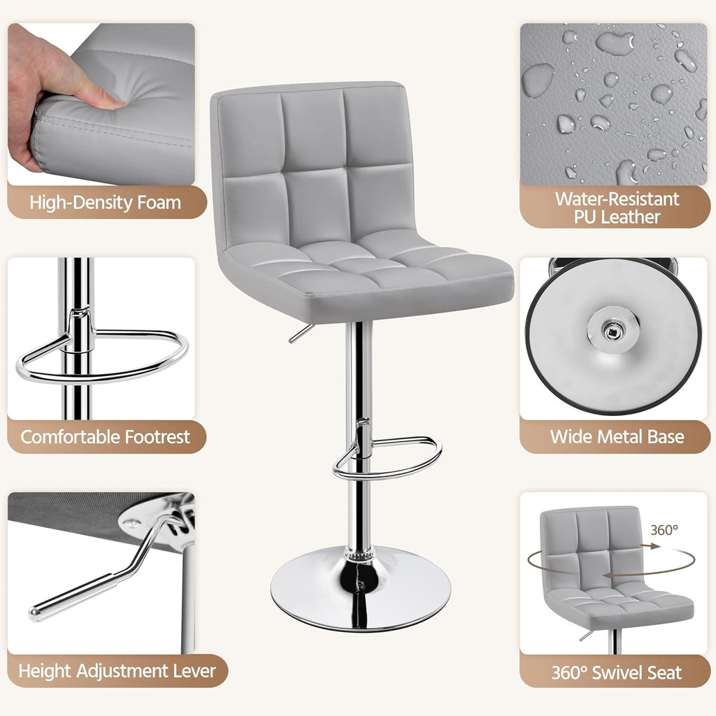 Bar Stools Set of 4, PU Leather Adjustable Barstools, Modern Counter Stools with Back and Footrest, Counter Height