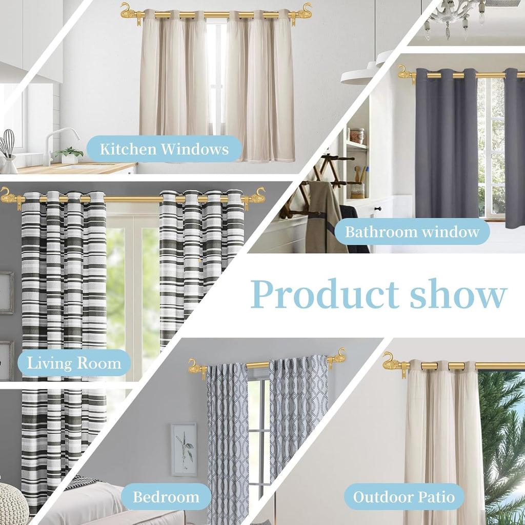 Gold Curtain Rods for Windows,1 Inch Adjustable Curtain Rod,Heavy Duty Window Rods,Decorative
