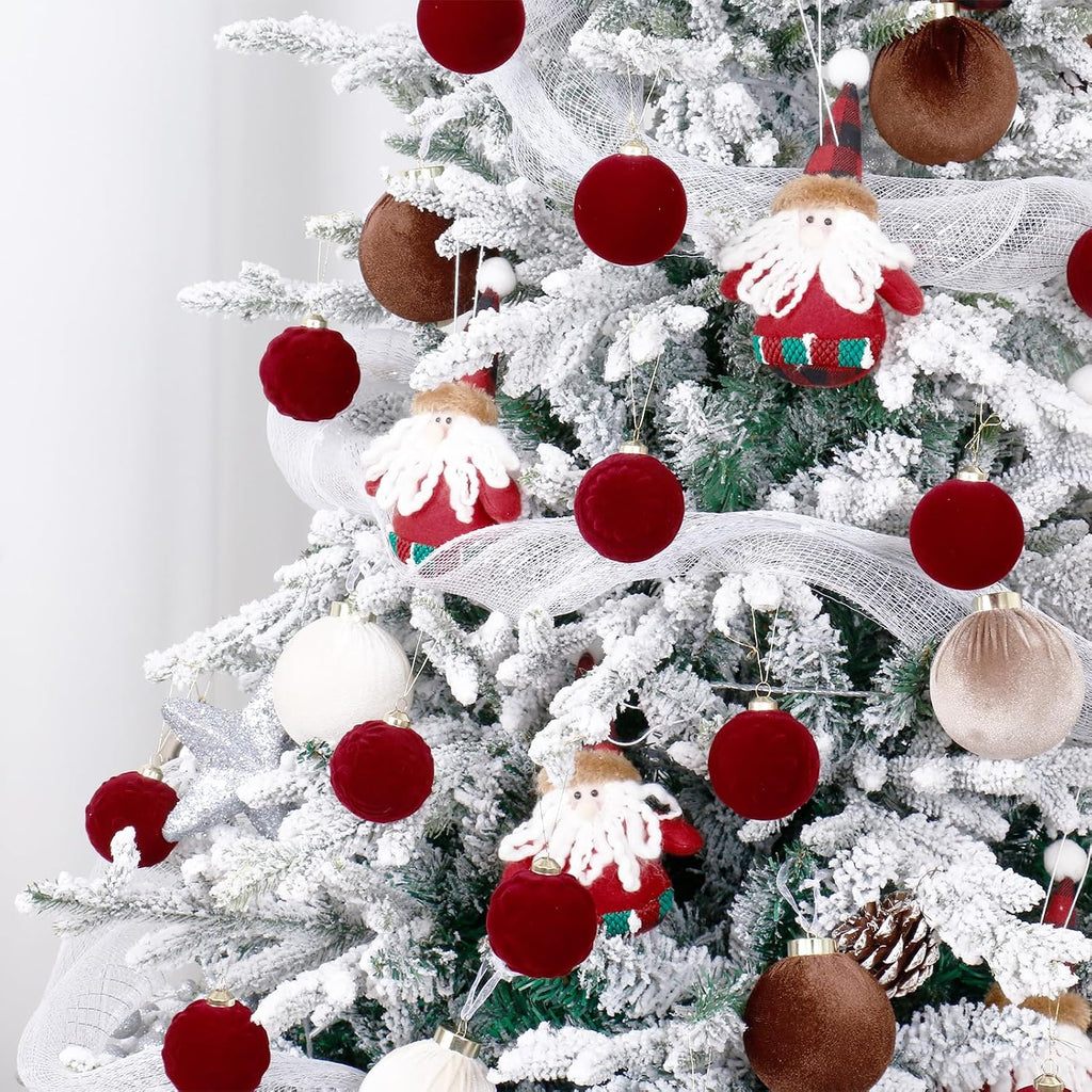 Burgundy Velvet Christmas Ornaments Decorations - Set of 30