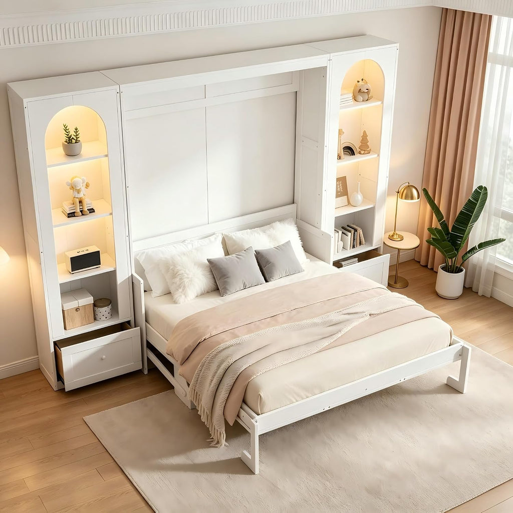Queen Murphy Bed with Storage Drawers & Desk for Save Space & Small Space,Bedroom,Guest Room,Wall Bed Frame Folding