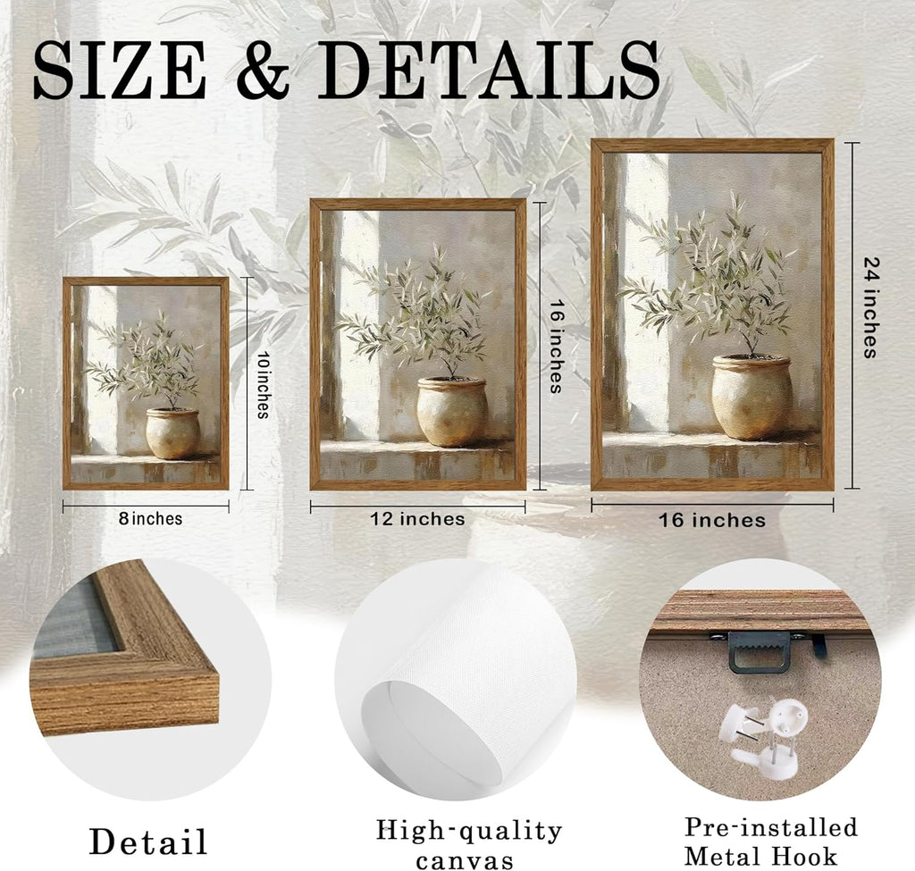 Framed Vintage Olive Botanical Tree Canvas Wall Art, Rustic Farmhouse Wall Decor, Unique Plant Art Prints Bedroom