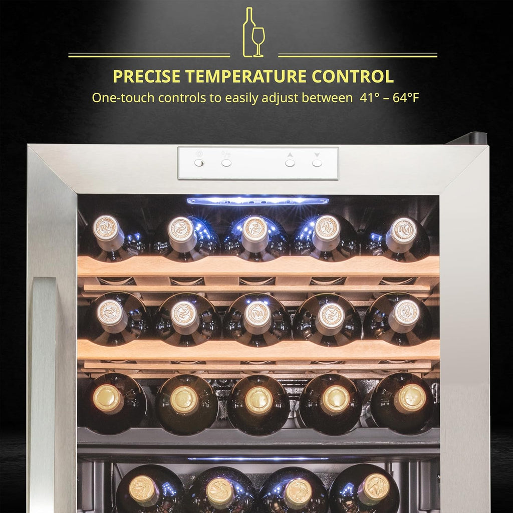 33 Bottle Dual Zone Wine Cooler Refrigerator w/Lock - Large Freestanding Wine Ce