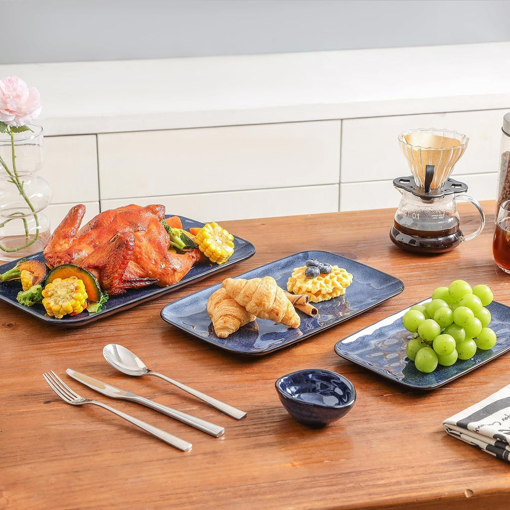 Ceramic Rectangle Serving Platters - 14" 12" 10" Porcelain Serving Trays Plates for Party BBQ Appetizers Sushi