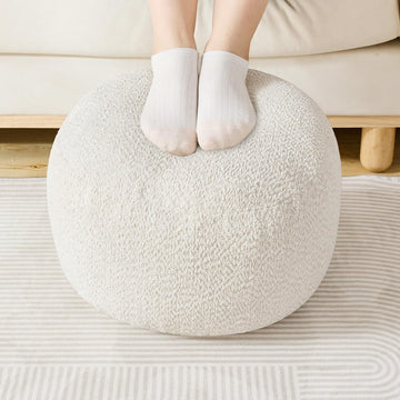 Stuffed Round Ottoman, Pouf Ottoman Foot Rest, 18 X 14, White