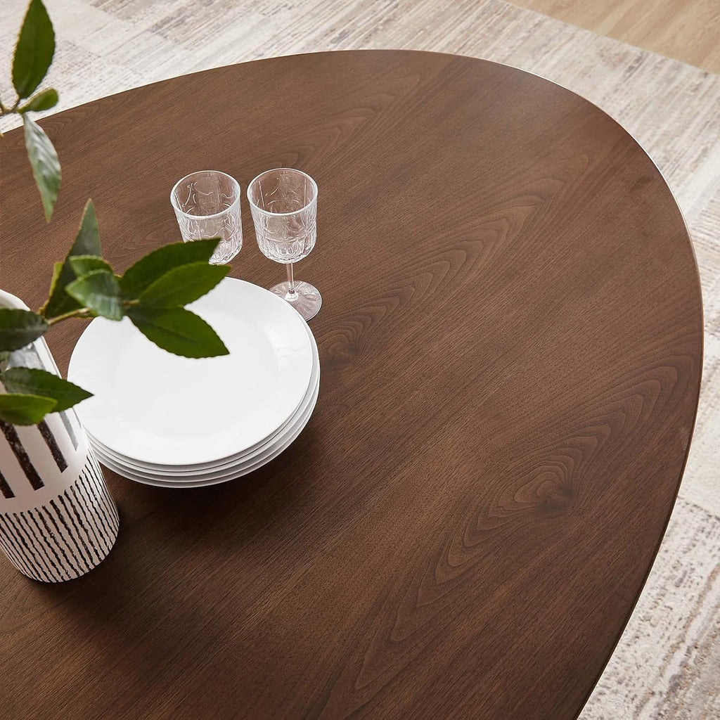 Inspired Saarinen Style Tulip Oval Pedestal Dining Table — Black Base / Walnut Top, 78″ Oval