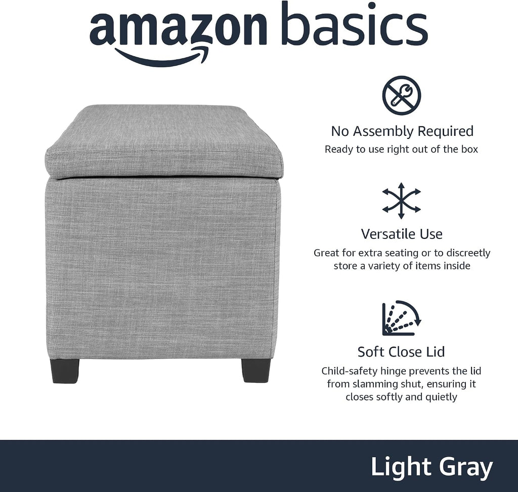 Upholstered Storage Ottoman Bench with Soft Close Lid , Child-Safety Hinge, 35.5"W x 16.5"D x 17"H, Light Gray, No