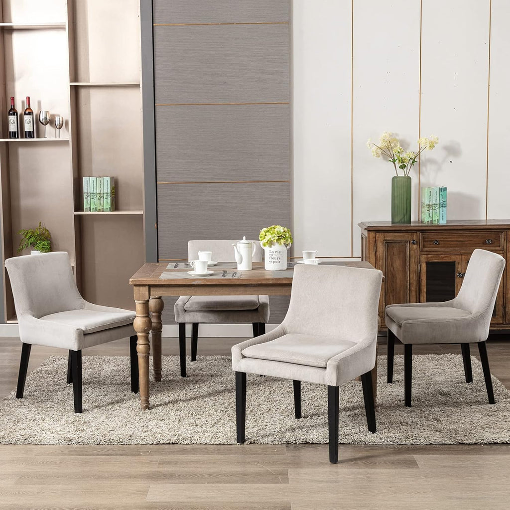 Modern Dining Chairs Set of 2, Upholstered Corduroy Accent Side Leisure Chairs with Mid Back and Wood Legs for Living Room/Dining Room-Beige