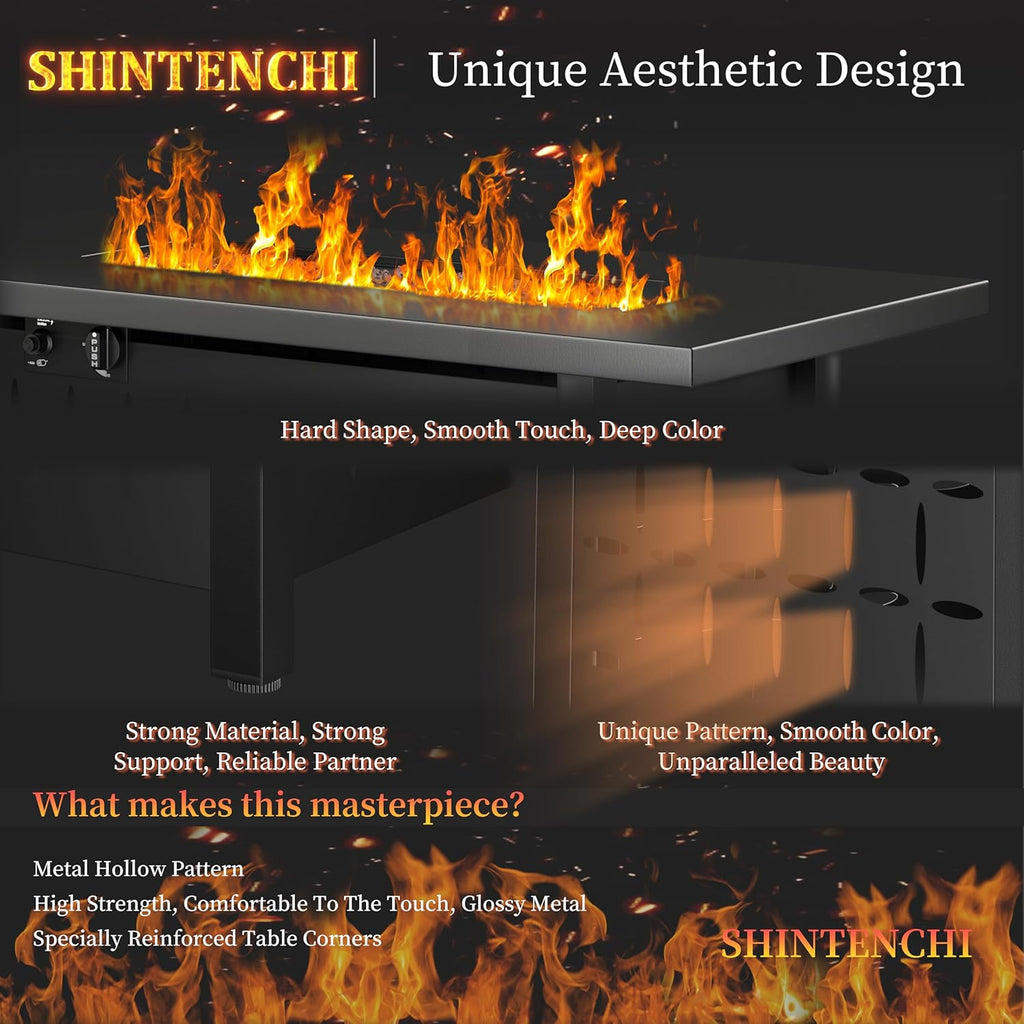 43 Inch Propane Fire Pit Table,50,000 BTU Rectangular Gas FirePits,CSA-Certified Steel 2-in-1 Multi-Use Propane Gas