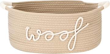 Dog Toy Storage Basket with Handles, Beige Woof