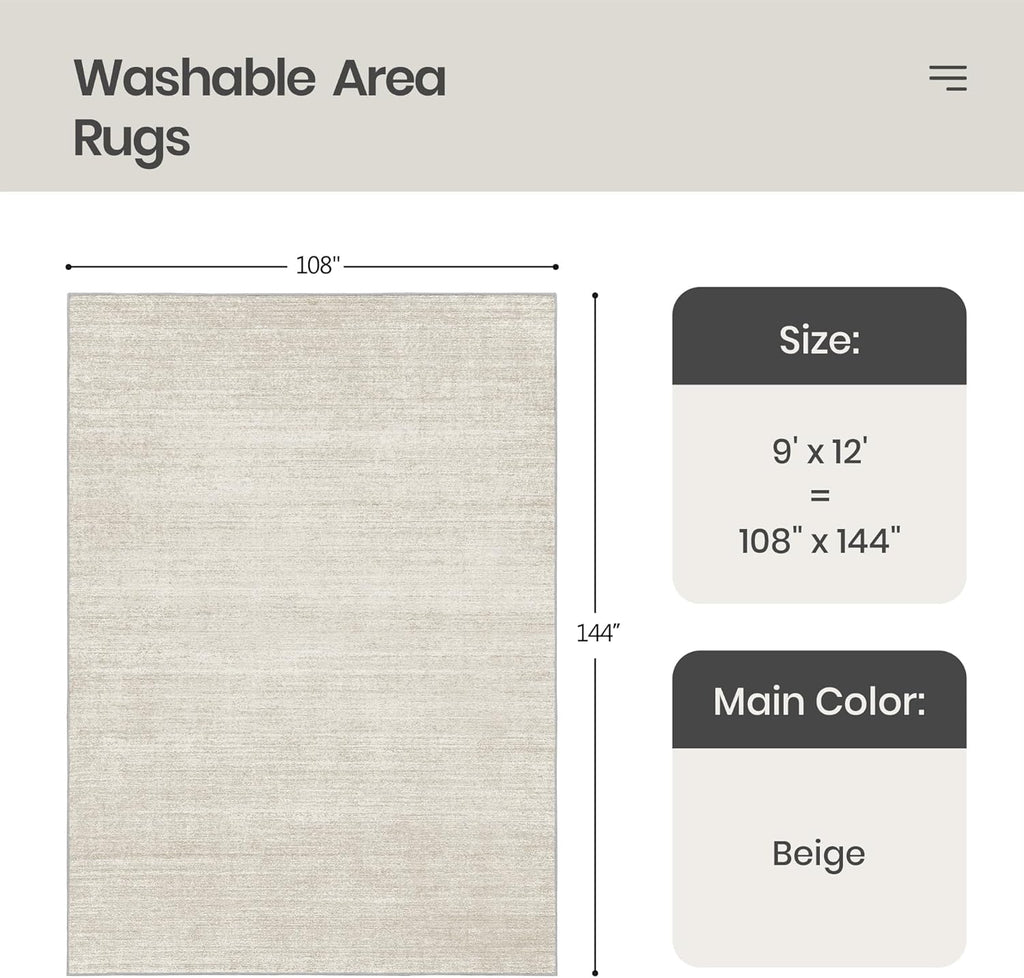 Area Rugs 9x12 Living Room - Stain Resistant 9x12 Area Rugs for Living Room, Non Slip Backing Printe