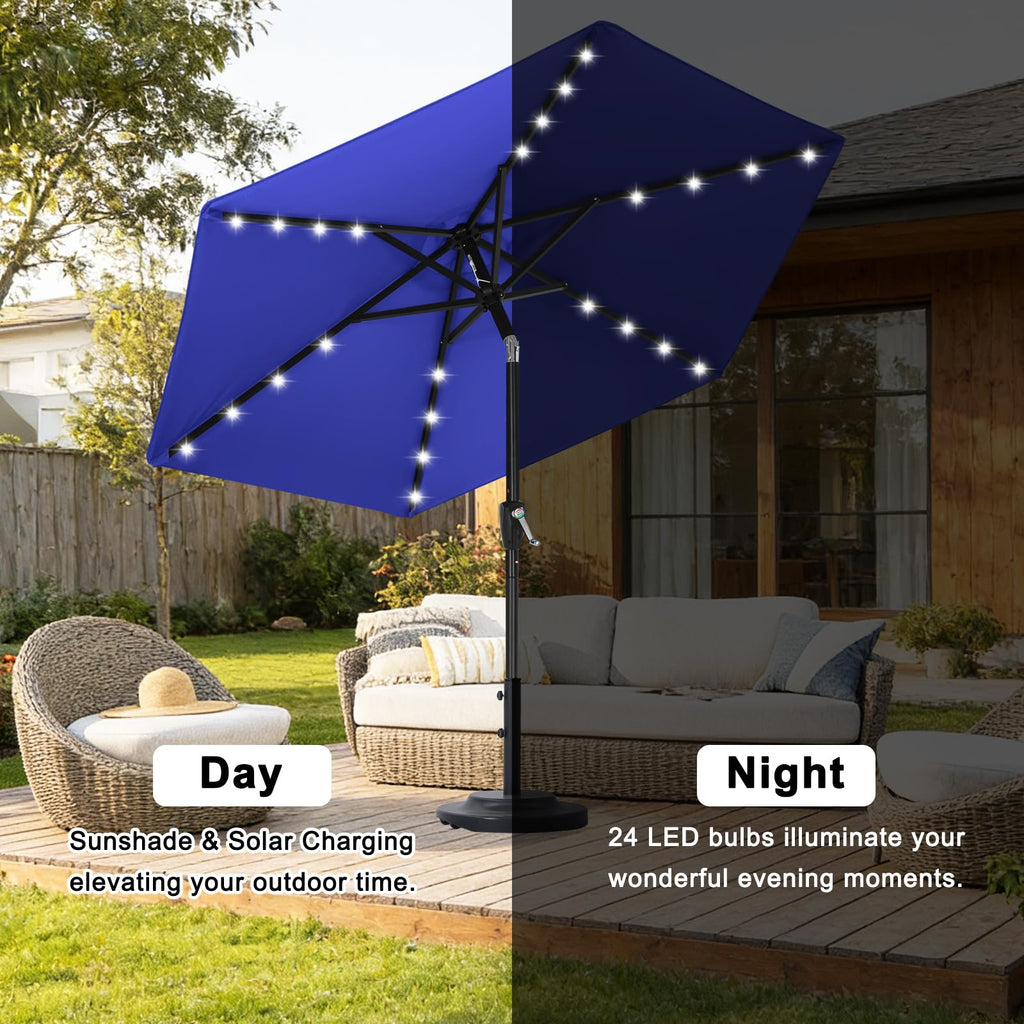 Solar Led Patio Umbrella with 24 Lights 7.5FT(Royal Blue)