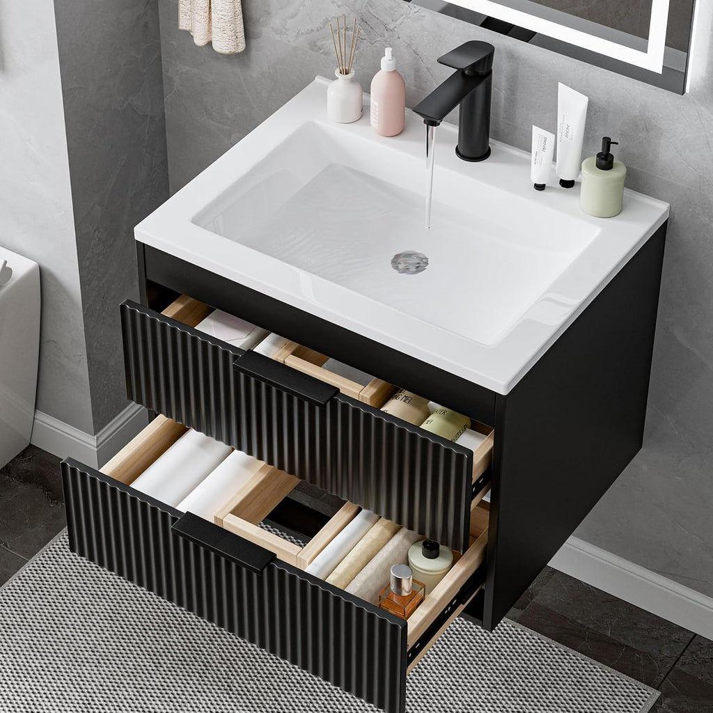 24" Modern Floating Bathroom Vanity with Sink - Wall Mounted Cabinet with Double Drawers