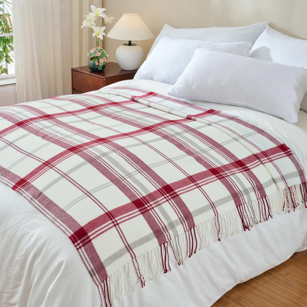 Red and White Plaid Throw Blanket for Couch - 60"X80"