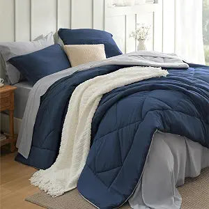 Bed in a Bag King Reversible Bed Set 7 Pieces Navy/Silver Grey - Set of 7