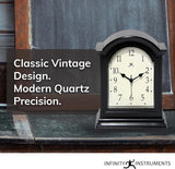 Infinity Instruments Miniature Grandfather Clock for Mantle, Vintage Tabletop Clock with Antique Design, 9"x6", Black