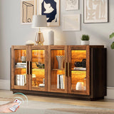 Sideboard Buffet Cabinet, Mixed Color Accent Cabinet with LED Lights