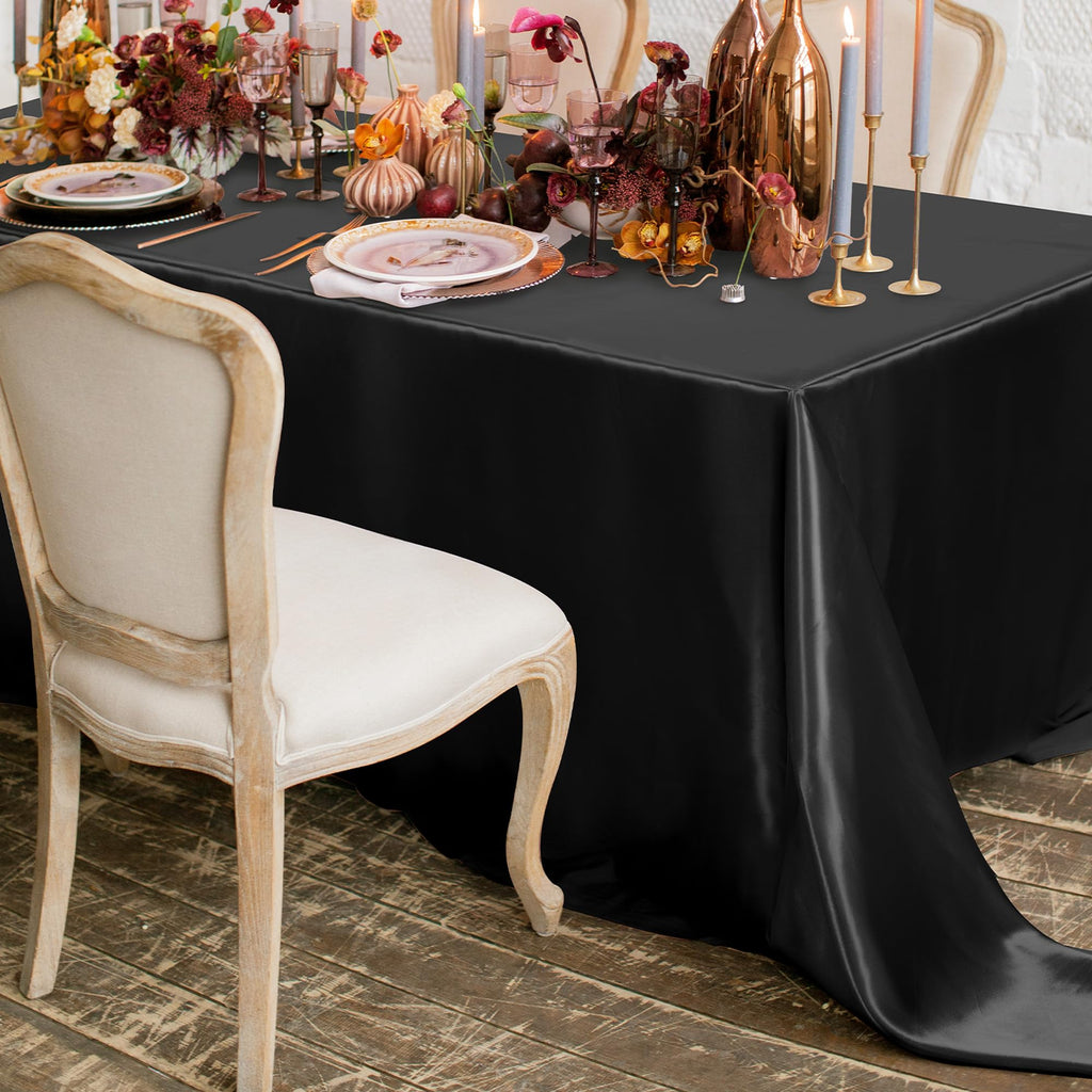 4 Pack Satin Rectangular Tablecloth, 102 x 58 Inches, Black