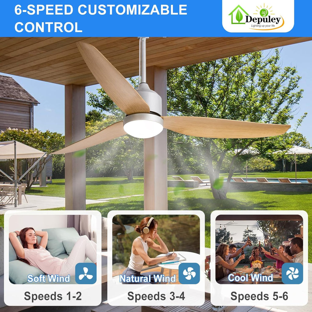 52 Inch Nickel Waterproof Gazebo Fans with Lights Outdoor Hanging - Plug in Remote App Control for Patio Indoor Farmhouse Porch - 6 Speed Reversible DC Motor