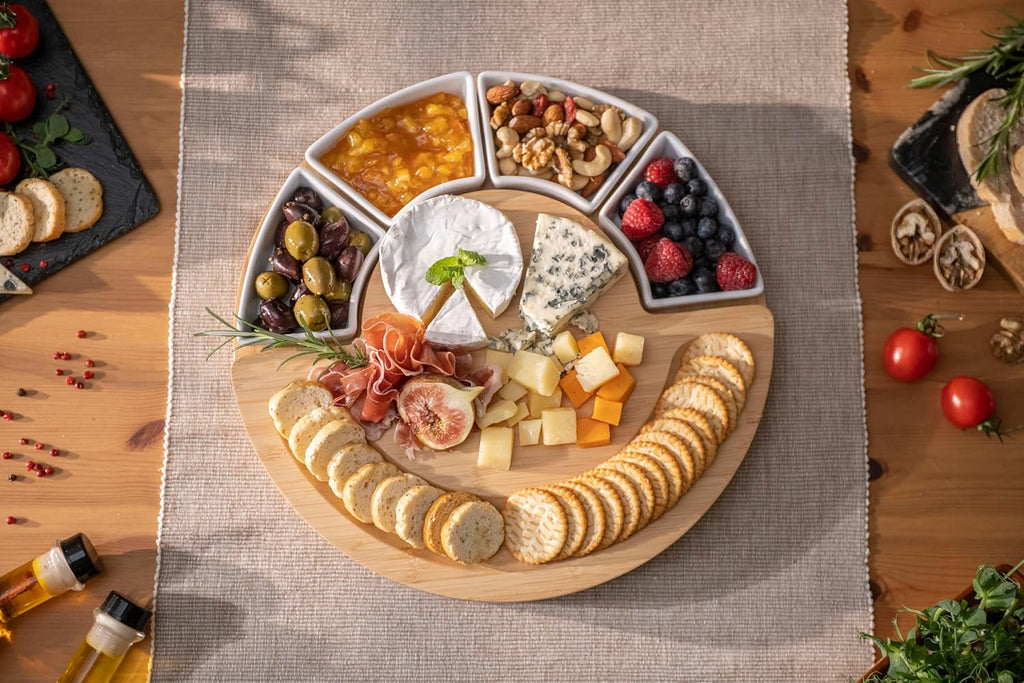 Charcuterie Board Set and Cheese Serving Platter - Made from Bamboo Wood - US Patented 13 inch Cheese Board and Knife