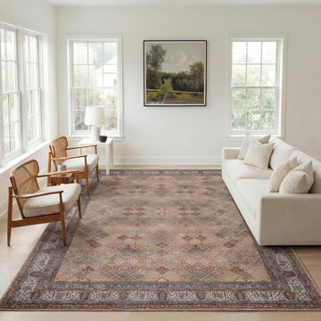 9x12 Large Area Rug, Machine Washable Area Rug with Non-Slip Backing, Vintage Style, Soft, Easy Clean, Low Pile Rug