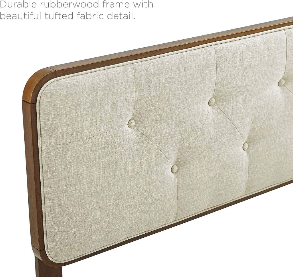 Tufted King Fabric and Wood Headboard, Walnut Beige