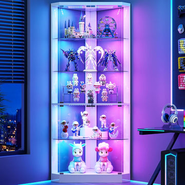 5-Tiers Corner Display Cabinet with RGB Light for Collectibles,White