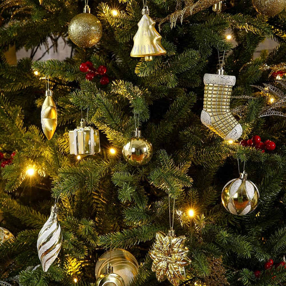 Christmas Tree Ornaments Set,Golden Shatterproof Christmas Balls Decorations,Xmas Decorative Hanging - Set of 76