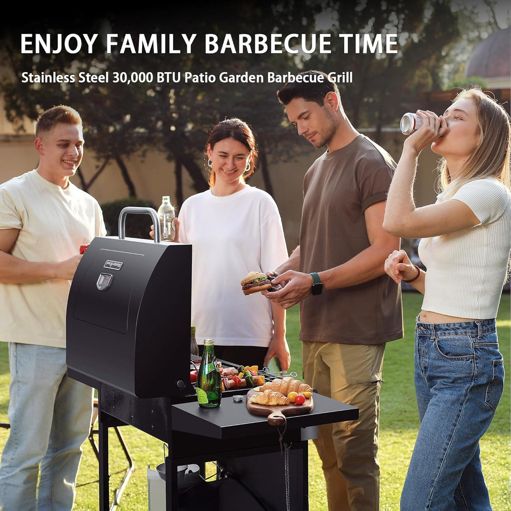 3-Burner Propane Gas Grill, 30,000 BTU Stainless Steel BBQ Grill with 472 Sq. In. Cooking Area and Foldable Side Shelves