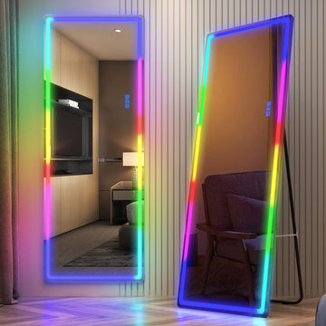 RGB Full Length Mirror with Lights, 63"X22" Full Body Mirror, Black