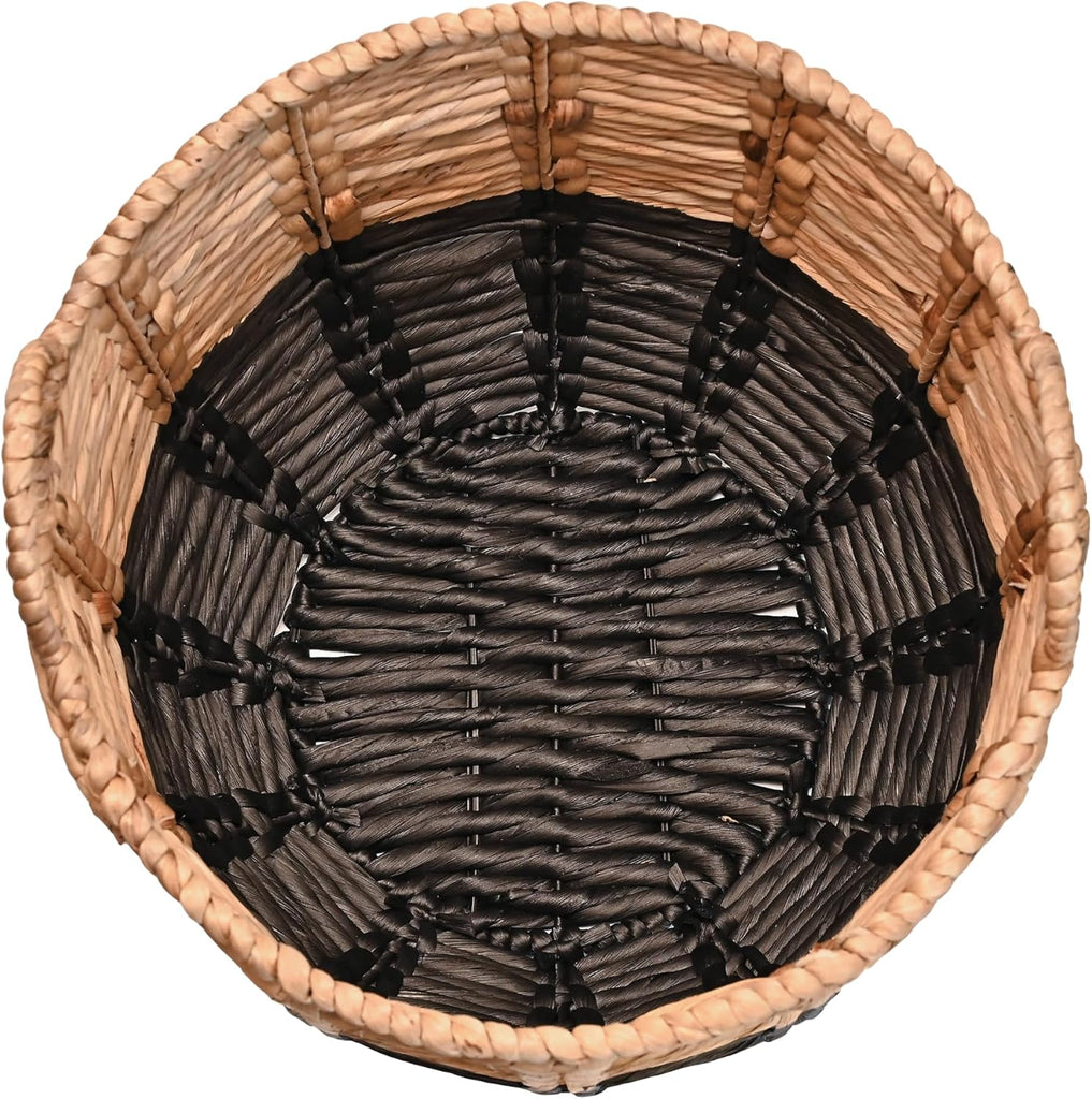 Laurel Hand-Woven Abaca Storage Basket 19", Natural/Black | Wicker Seagrass Container with Handles for Decoration