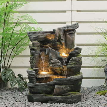 5-Tier Cascading Rock Water Fountain Outdoor