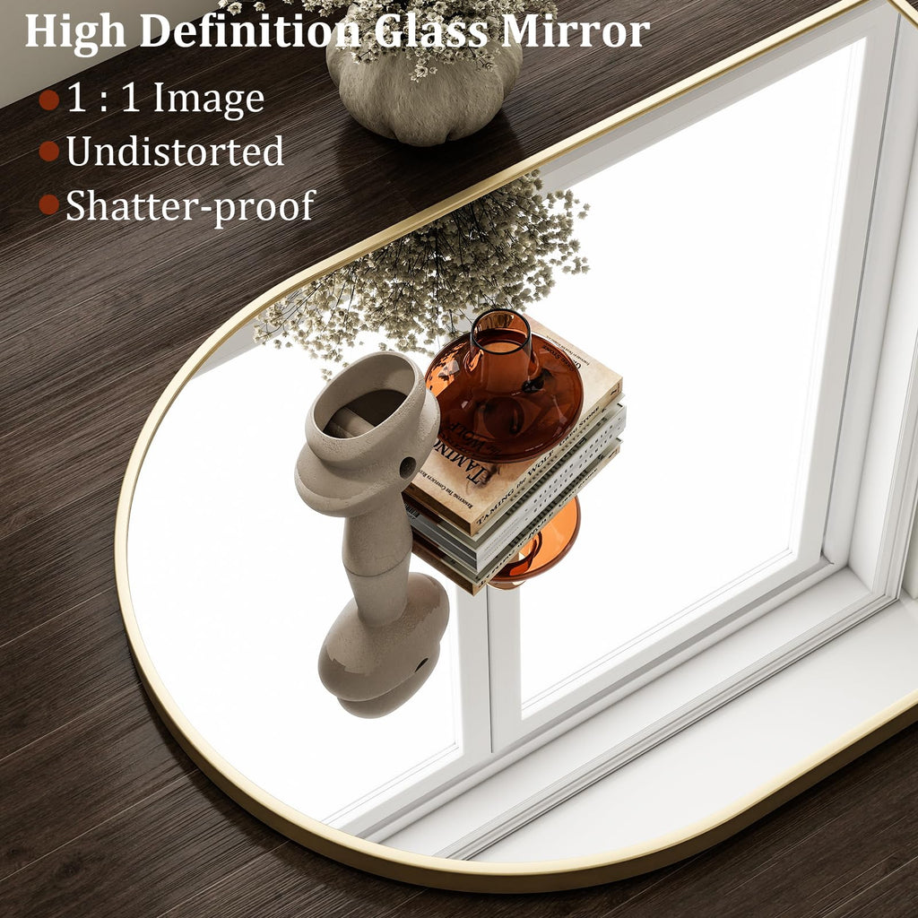 20"x30" Arched Bathroom Mirror Wall Mounted Gold Arch Mirror