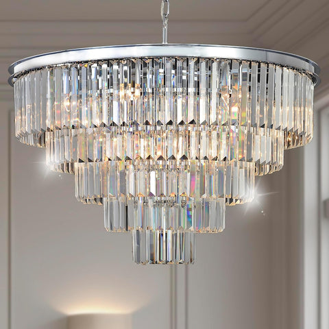 Crystal Chandelier Modern Chandeliers Lighting Pendant Ceiling Light Fixture 5-Tier for Dining Room Living Room Bedroom W28'' Chrome Finished 10 Lights A107-B07G3ZPRGW