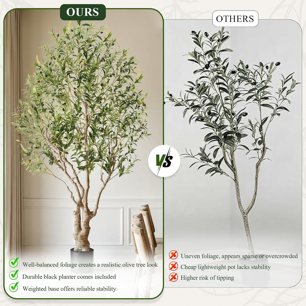 8ft Faux Olive Tree - Large Artificial Olive Tree with Realistic 1750 Leaves and 145 Olives - Lush and Elegant Fake