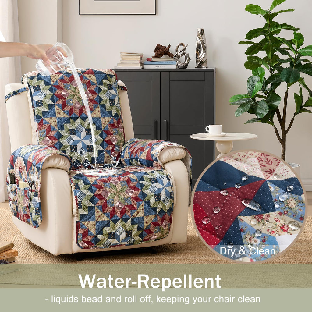 Patchwork Printed Recliner Chair Covers Large Size, Soft Quilted Lazy Boy Chair Covers, Recliner Covers for Dogs