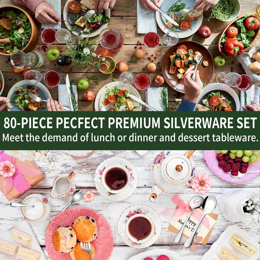 80 Pieces Silverware Set with Serving Utensils Set, Stainless Steel Flatware Set for 12 with Steak Knives