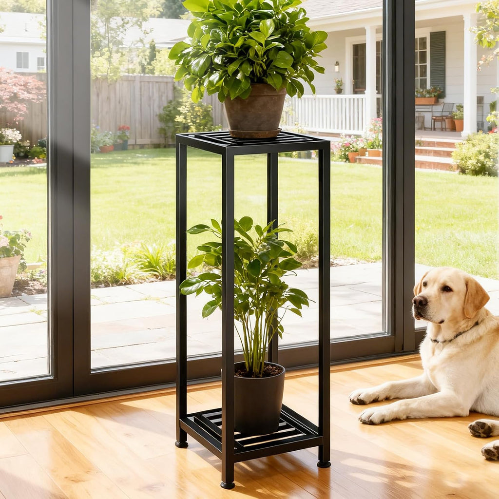 Plant Stand Indoor Outdoor, 41'' Tall Wrought Iron Plant Stands, Heavy Duty | 2 Tier Metal Pedestal Stand Decorative