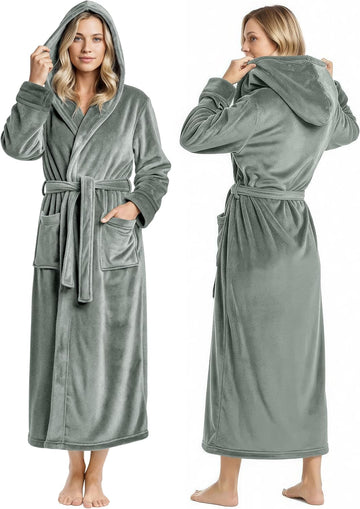 Premium Plush Fleece Robes for Women with Hood Fluffy Soft Long Bathrobe