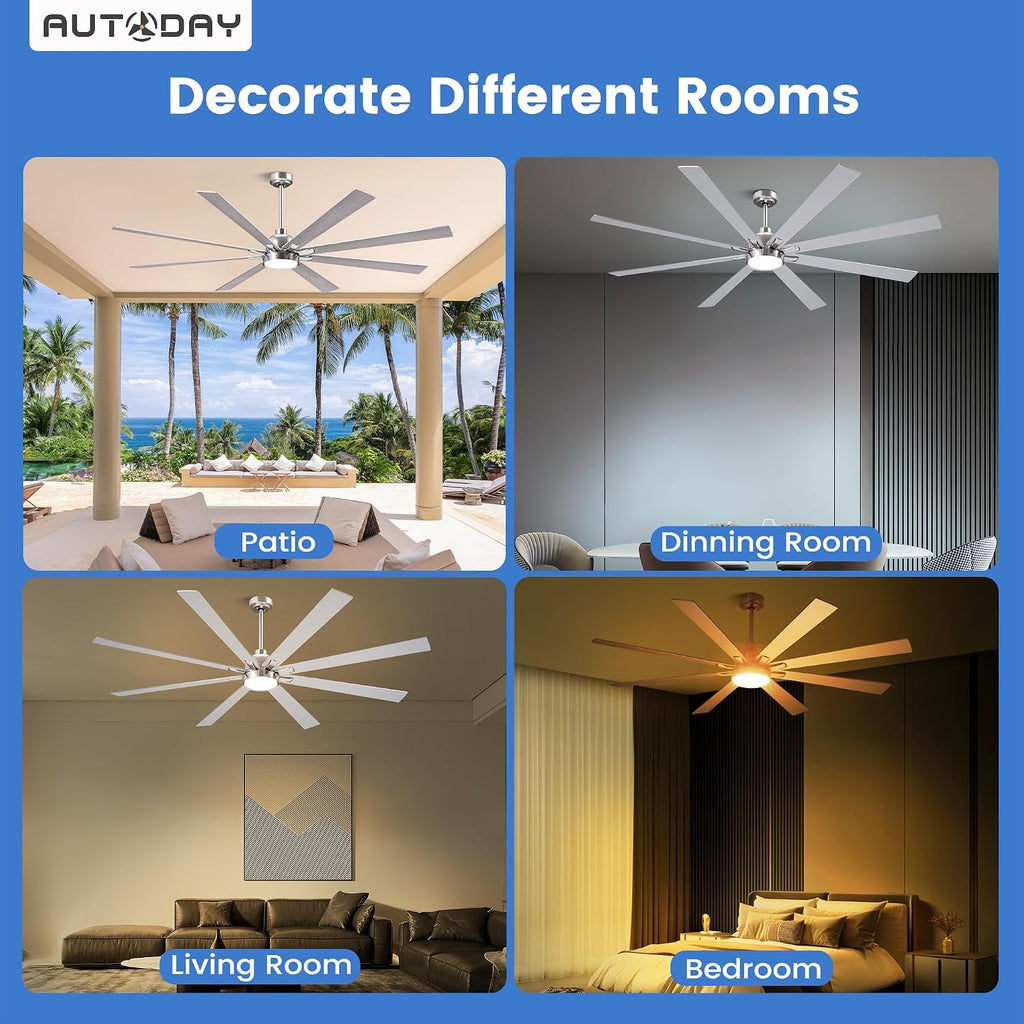72" Ceiling Fan with LED Light and Remote - Brushed Nickel / Walnut