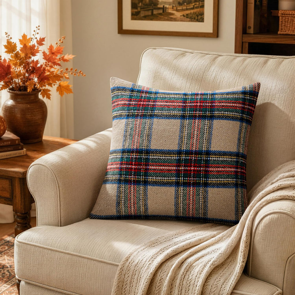 Fall Plaid Decorative Pillow Covers Set of 2 22x22 Khaki