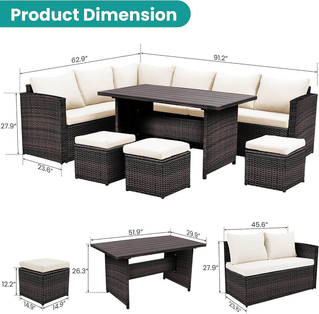 Patio Furniture Set, 7 Pieces Outdoor Patio Furniture with Dining Table&Chair, All Weather Wicker Conversation Set
