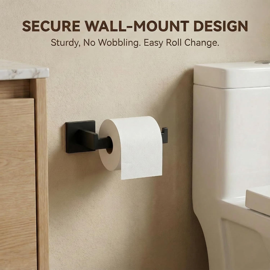 Matte Black Bathroom Hardware Set 5-Piece, Modern Square SUS304 Stainless Steel Bath Accessory Kit with 23.6" Towel
