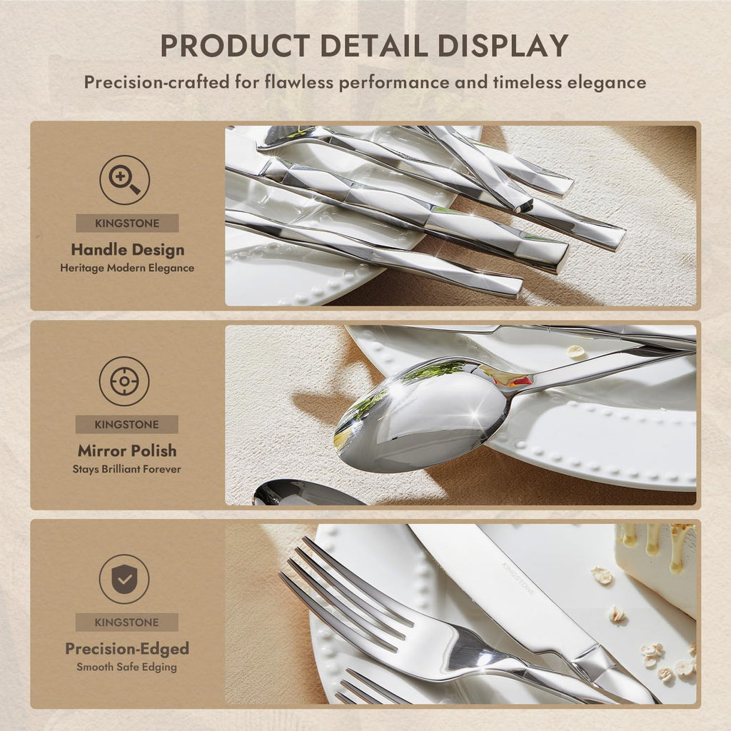 Silverware Set, Luxury 60-Piece Flatware Set for 12, 18/10 Stainless Steel Cutlery Set with Diamond Cut Pattern