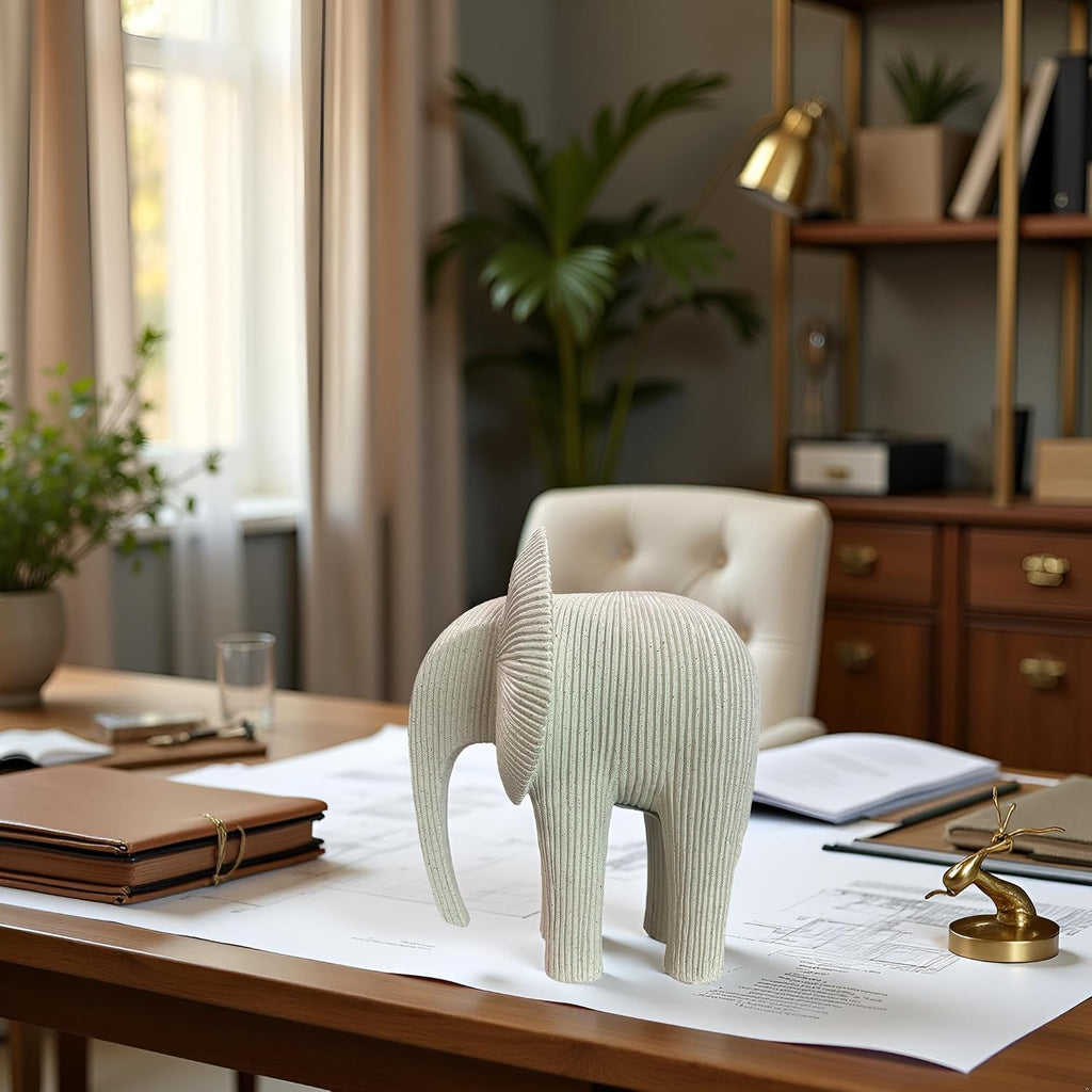 Abstract Elephant Sculpture, Modern Minimalist Elephant Figurine, Resin Animal Statue Decor, Neutral Tone Elephant