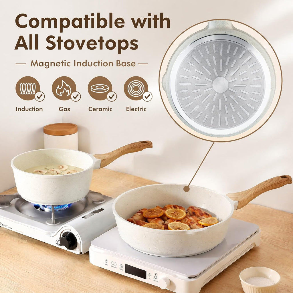 Nonstick Ceramic Cookware Set, 13-pcs Non-toxic Pots and Pans Set | Healthy Kitchen Cooking Set with Stay-Cool