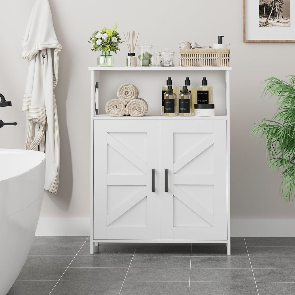Farmhouse Bathroom Storage Cabinet with Doors, Small Floor Cabinet | Toilet Paper Cabinet with Adjustable Shelf