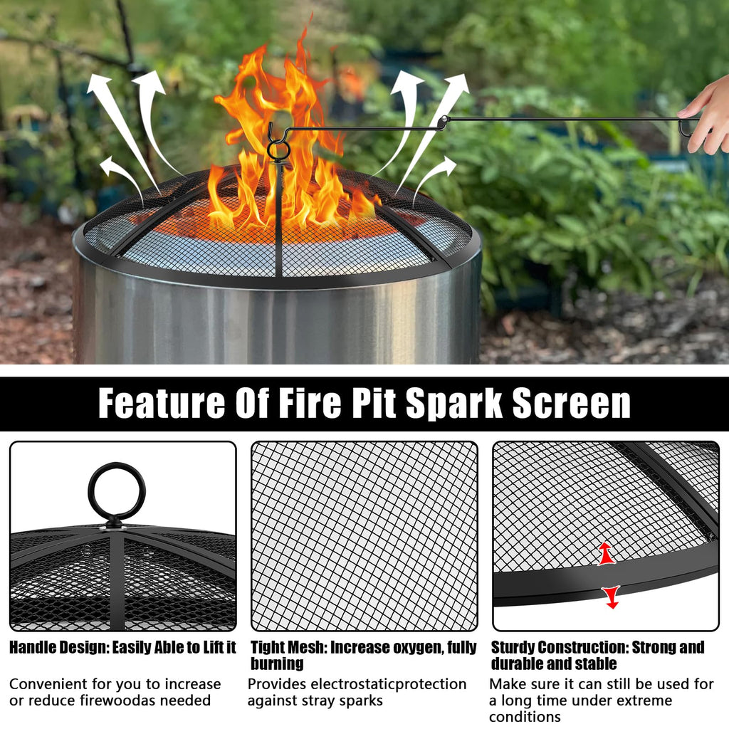 Fire Pit Spark Screen, Fire Pit Screen 36 Inch Round with Handle & Poker